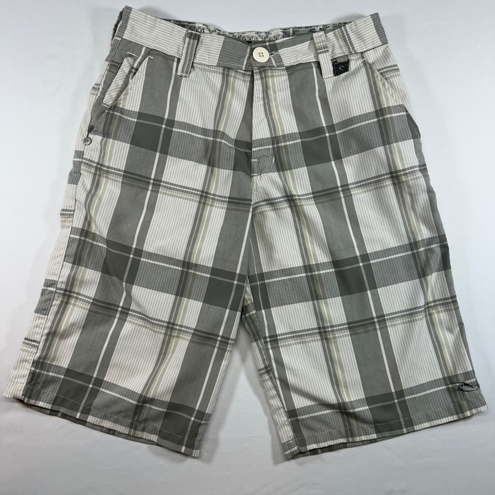 Rip Curl Mens Plaid Walk Shorts Gray White Size 28 Surf Skate Casual Boardshorts